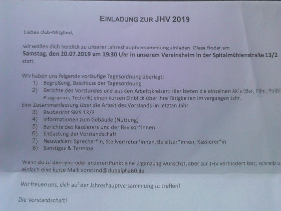 Jahreshauptversammlung 2019