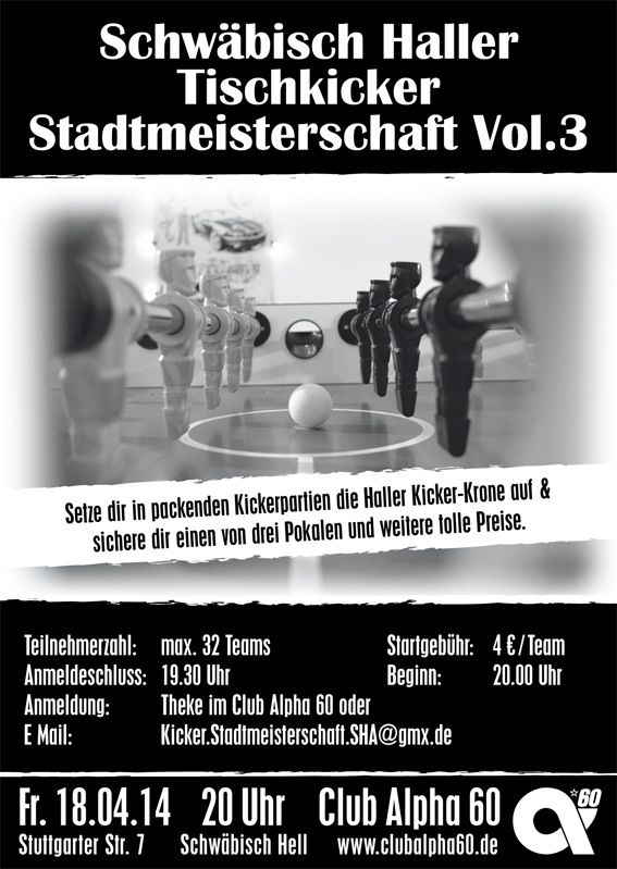 18.04.: SchwÃ¤bisch Haller Tischkicker Stadtmeisterschaft Nr. 3