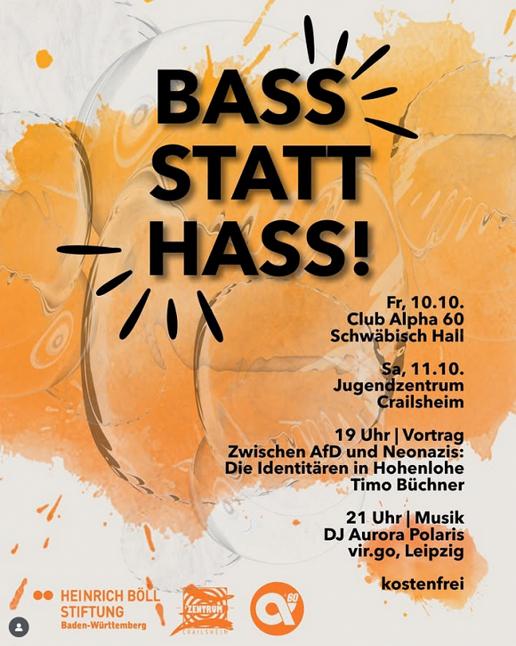 Bass statt Hass, Tanzfläche statt Hetze - Vortrag und Party